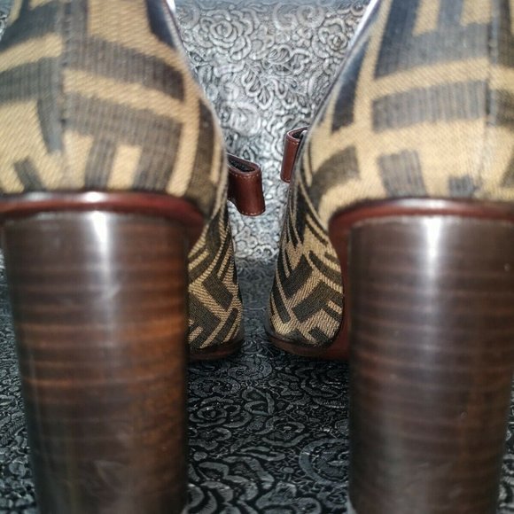 Authentic Vintage FENDI Mary Jane  Heels Zucca Black/Sand Size 38 80s/90s  Italy - Picture 10 of 12